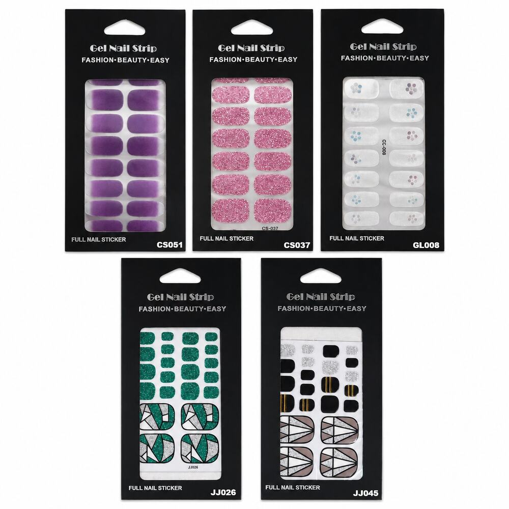 5 Packs Nails Strips Wraps Full Nail Stickers Mixed Designs DIY Manicure Set